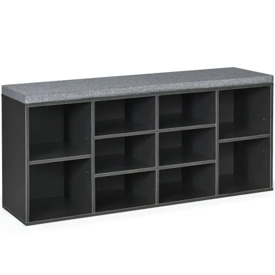 10-Cube Organizer Entryway Padded Shoe Storage Bench Grey {1}