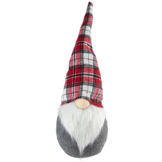 Northlight Gnome with Pointy Plaid Hat Christmas Figure - 18.75" - Gray and Red {1}