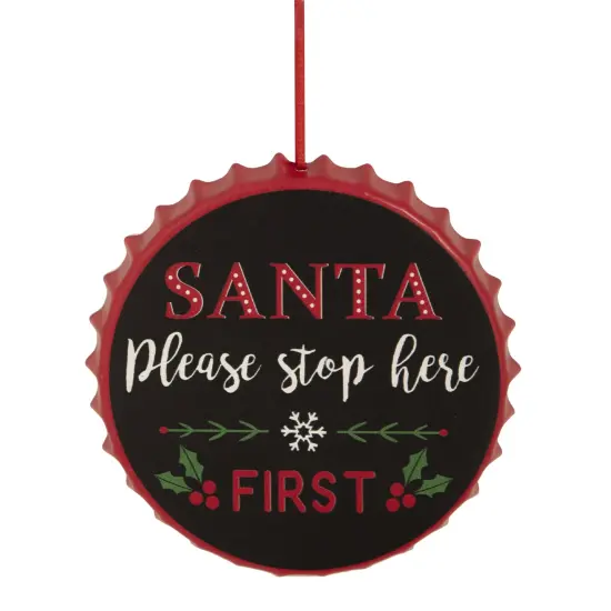 Northlight 4" Black 'Santa Please Stop Here First' Bottle Cap Christmas Ornament {3}