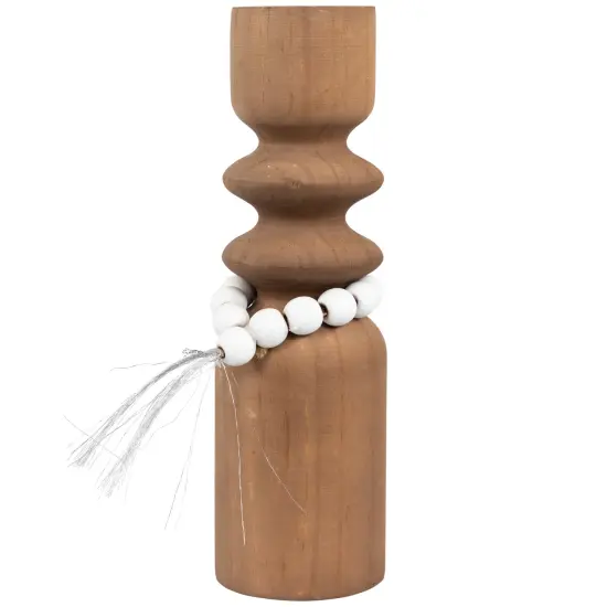 Northlight Wooden Tealight Candle Holder with Beaded Tassel - 9.75" - Brown {1}