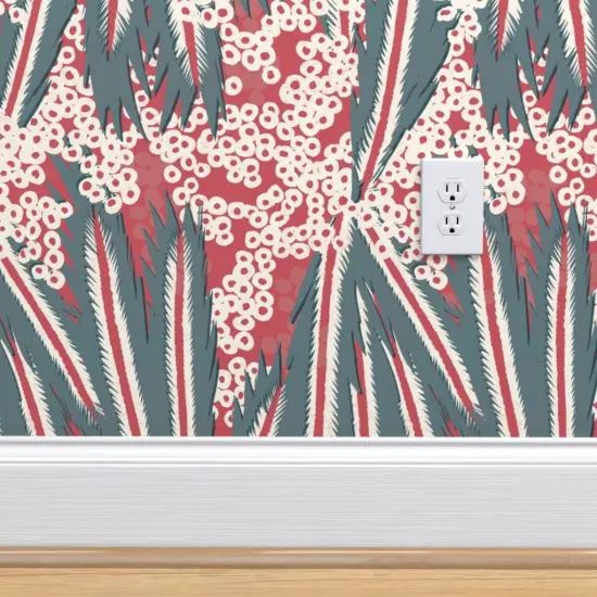 Peel & Stick Wallpaper 2FT Wide Magenta Retro Bird Feathers Abstract Animal Tropical Large Scale Custom Removable Wallpaper by Spoonflower {4}