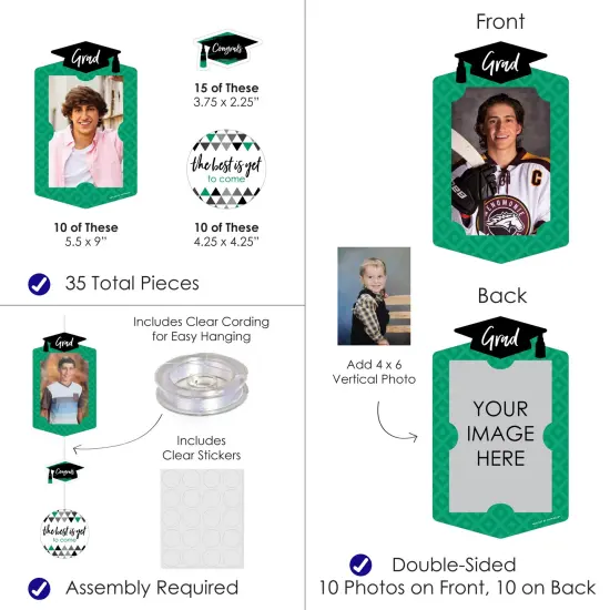 Big Dot of Happiness Green Graduation Party Vertical Photo Garland 35 Pieces {4}