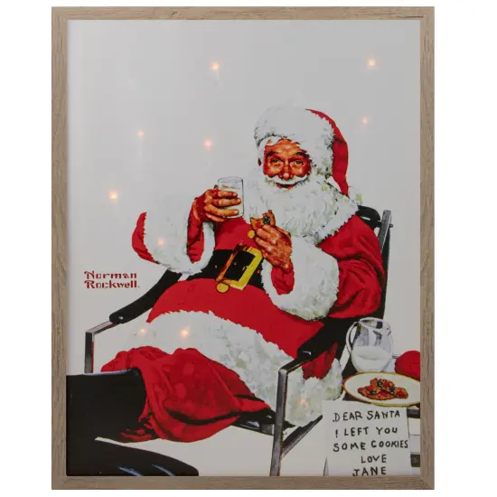Northlight 19" Lighted Norman Rockwell 'Santa Eating Milk and Cookies' Christmas Wall Art Red {1}