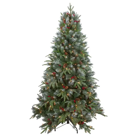 Northlight 7ft Pre-Lit Frosted Mixed Berry Pine Artificial Christmas Tree - Clear Lights Green {3}