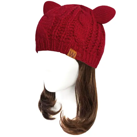 Wrapables Winter Warm Cable Knit Cat Ears Beanie Burgundy {1}