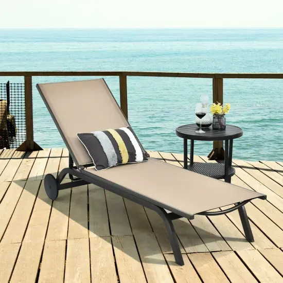 Aluminum Fabric Outdoor Patio Lounge Chair with Adjustable Reclining Brown {1}