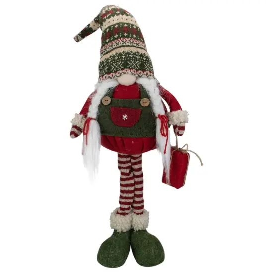 Northlight Fair Isle Standing Gnome Girl Christmas Figure - 28" - Red and Green {1}