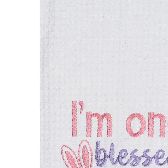 "I'm One Blessed Bunny" Easter Rabbit Embroidered Cotton Waffle Weave Kitchen Dishtowel {3}