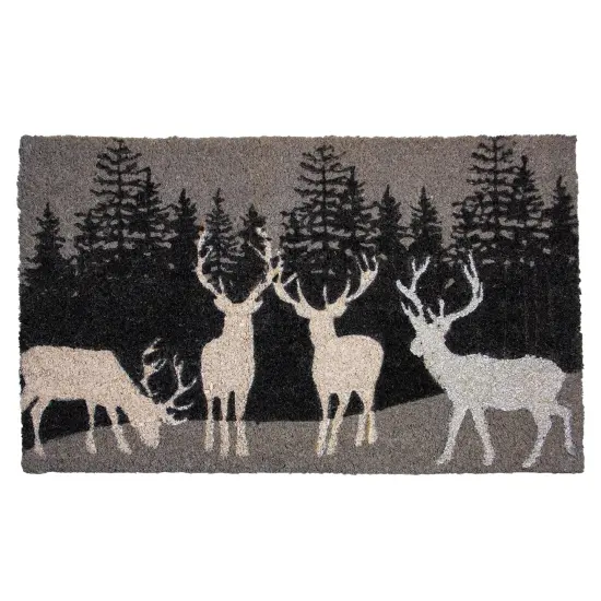Northlight Natural Coir Rectangular Forest Reindeer Christmas Doormat 18" x 30" Black {1}