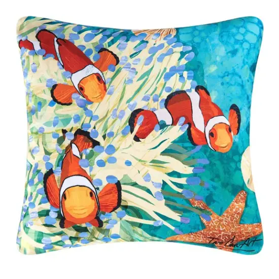 Gallerie II 18" Blue and Orange Tropical Coral Reef Square Outdoor Throw Pillow - Down {1}