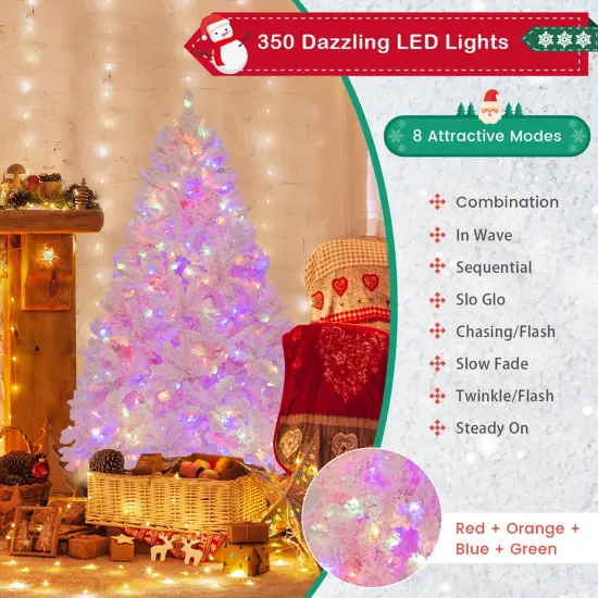 Costway 6 FT Flocked Artificial Christmas Tree Hinged with 350 LED Lights 808 Branch Tips {6}