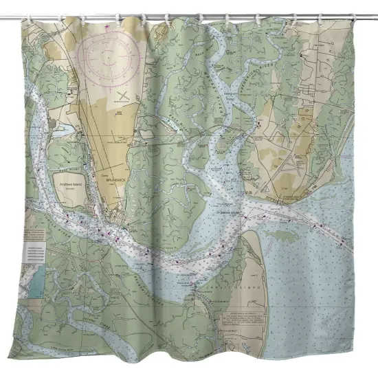 Betsy Drake St Simons Sound, GA Nautical Map Shower Curtain {1}