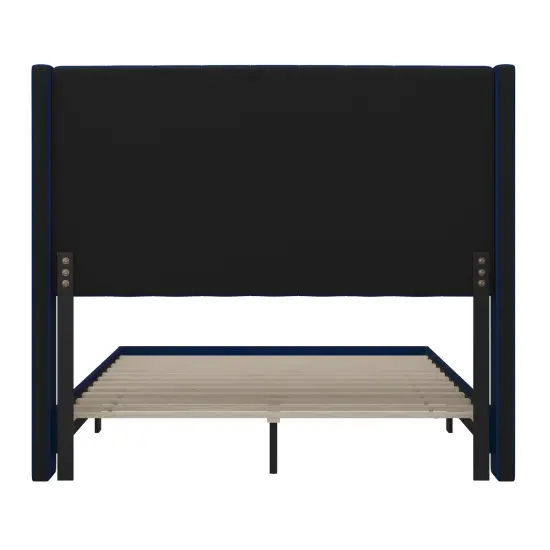 Merrick Lane Sana Modern Upholstered Platform Bed Frame with Padded, Tufted Wingback Headboard and Wood Support Slats, No Box Spring Required {9}