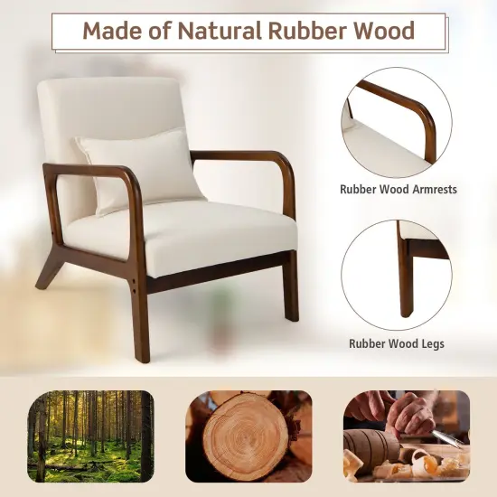 Modern Accent Chair with Rubber Wood Frame and Lumbar Pillow Beige {6}