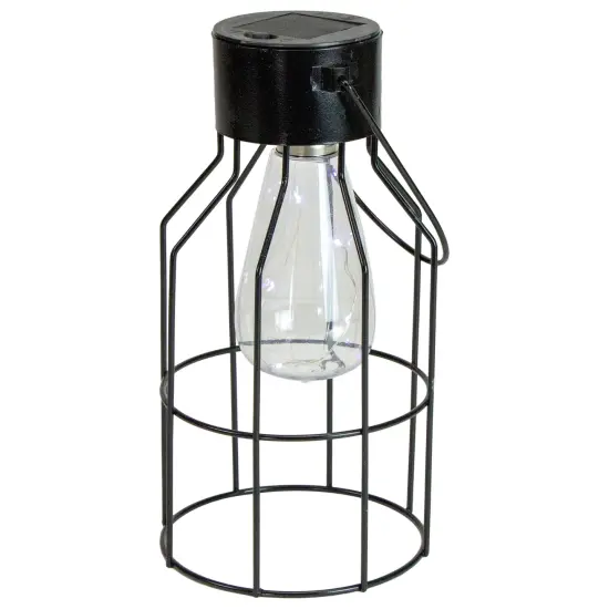 Northlight 9.5" Black Outdoor Hanging Geometric Solar Lantern with Handle {4}