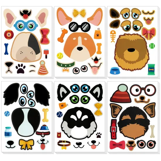 Wrapables Make Your Own Sticker Sheets, DIY Make a Face Animal, Food, Party Favor Stickers (24 Sheets) Dogs {1}