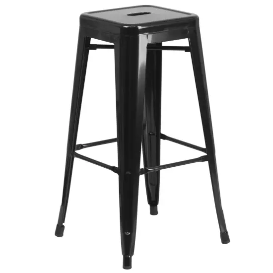 Merrick Lane Newark Series Backless Metal Stool with Square Seat for Indoor-Outdoor Use White {6}