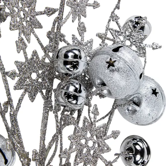 Northlight 34" Silver Jingle Bells and Glitter Snowflakes Artificial Christmas Spray {4}