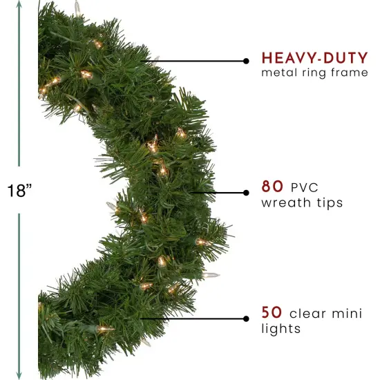 Northlight Pre-Lit Deluxe Windsor Pine Artificial Christmas Wreath - 18" - Clear Lights Green {5}