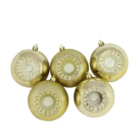 Northlight Shatterproof Retro Reflector Christmas Ball Ornaments - 3.25" (80mm) - Champagne Gold - 5ct {1}