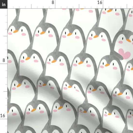 Various Fabrics by the Yard or Fat Quarter Penguin Watercolor Whimsical Cute Gray Cream Pink Heart Love Valentine Custom Printed Fabric by Spoonflower {2}