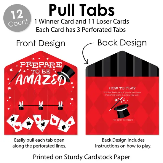 Big Dot of Happiness Ta-Da, Magic Show - Magical Birthday Party Game Pickle Cards - Pull Tabs 3-in-a-Row - Set of 12 {6}
