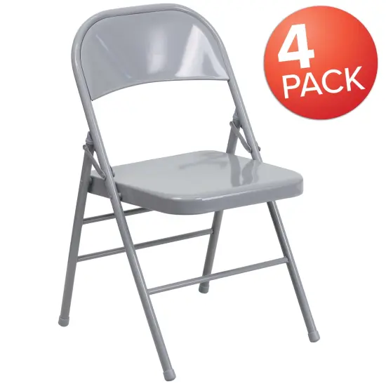 Emma and Oliver 4 Pack Triple Braced & Double Hinged Metal Folding Chair Gray {5}