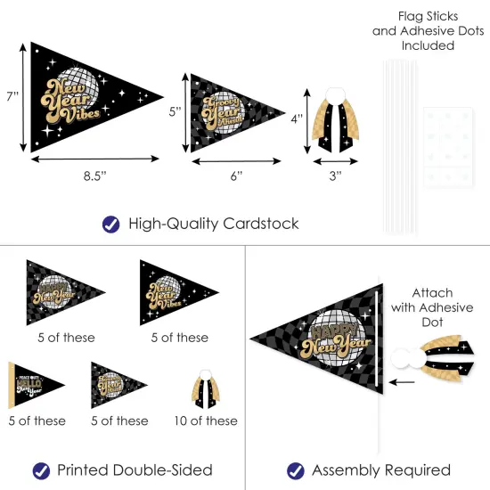 Big Dot of Happiness Disco New Year - Triangle Groovy NYE Party Photo Props - Pennant Flag Centerpieces - Set of 20 {4}