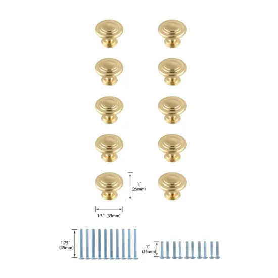 Minu 1.3" Diameter Brushed Gold Mushroom Knob Multipack (Set of 10) {6}
