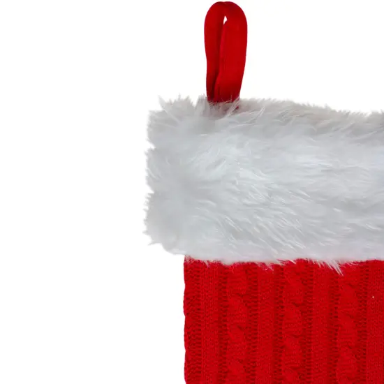 Northlight 19" Red and White Cable Knit Christmas Stocking with Fur Cuff {6}