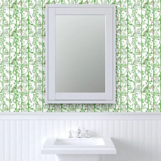 Peel & Stick Wallpaper 2FT Wide Chinoiserie Preppy Exotic Animal Monkey Cheetah Palm Custom Removable Wallpaper by Spoonflower {6}