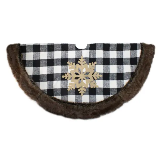 Northlight 48" Black and White Buffalo Plaid Christmas Tree Skirt with Burlap Snowflake {4}