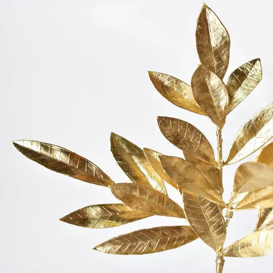 19" Faux Gold Bay leaf Stem {1}