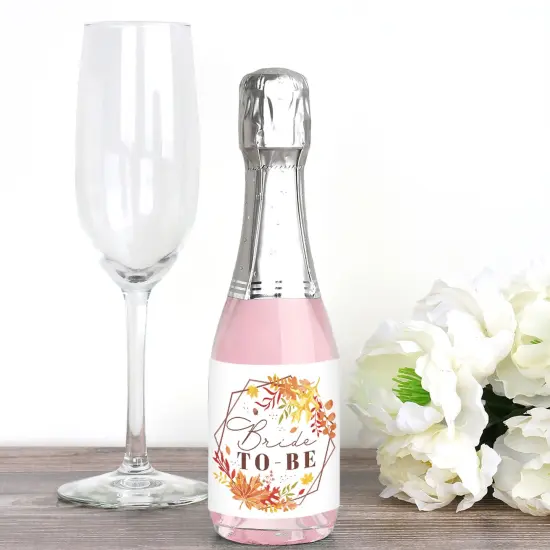 Big Dot of Happiness Fall Foliage Bride - Mini Wine and Champagne Bottle Label Stickers - Bridal Shower and Wedding Party Favor Gift - Set of 16 {3}