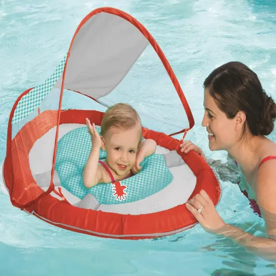 SwimWays 36" Inflatable Red and White Swimming Pool Baby Spring Float with Sun Canopy {3}