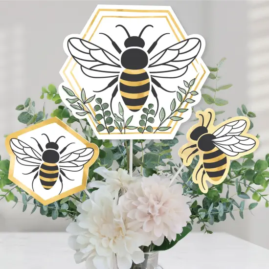 Big Dot of Happiness Little Bumblebee - Bee Baby Shower or Birthday Party Centerpiece Sticks - Table Toppers - Set of 15 {1}