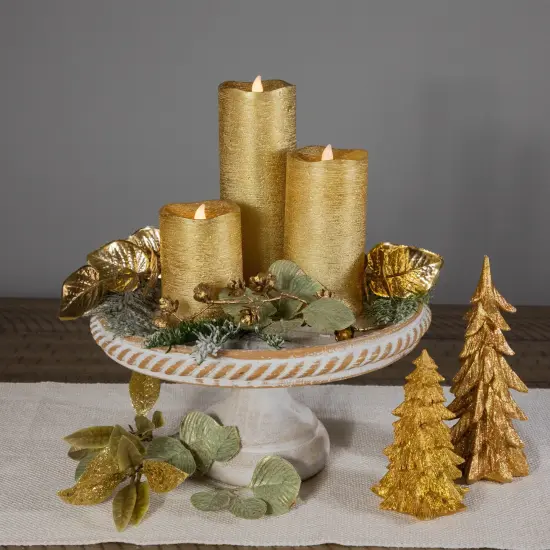 Northlight LED Brushed Flameless Christmas Pillar Candles - 8" - Gold Finish - Set of 3 {3}