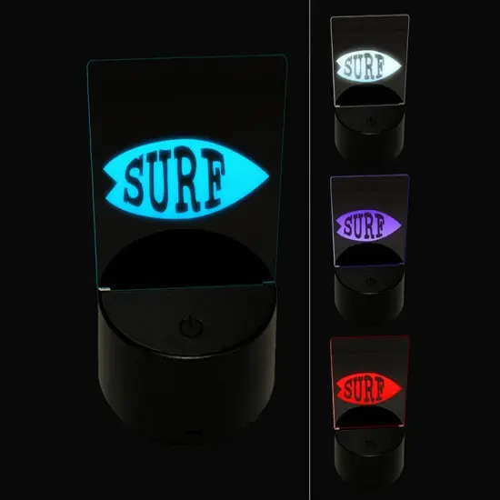 Surfing Surfboard Fun Text 3D Illusion LED Night Light Sign Nightstand Desk Lamp {1}