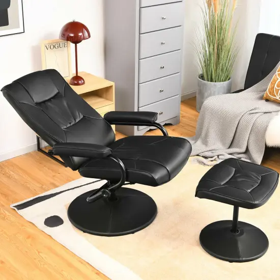 Swivel Recliner High Backrest Chair with Ottoman and Sturdy Iron Frame Black {5}