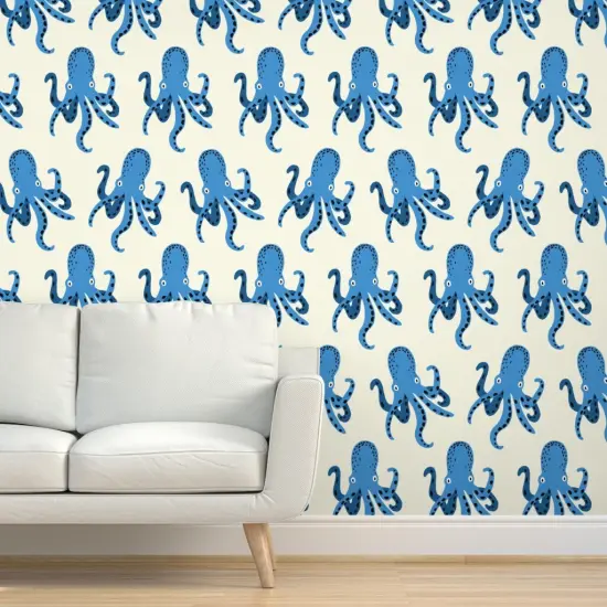Pre-Pasted Wallpaper 2FT Wide Whimsical Octopi Large Scale Coastal Nautical Beach Vacation Sea Life Custom Pre-pasted Wallpaper by Spoonflower {5}