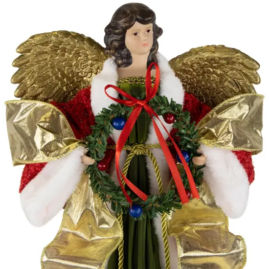 Northlight 18" Red and Green Angel with Wreath Christmas Tree Topper, Unlit {7}