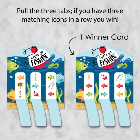 Big Dot of Happiness Let's Go Fishing - Fish Themed Birthday Party or Baby Shower Game Pickle Cards - Pull Tabs 3-in-a-Row - Set of 12 {4}