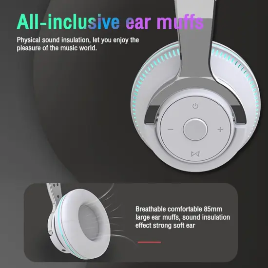 Kitcheniva Noise Cancelling Wireless Headphones Bluetooth 5.1 Headset Stereo White {6}