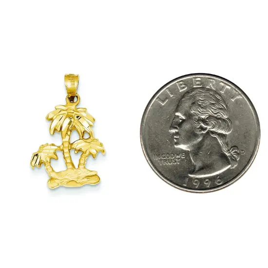 14K Gold Palm Trees Charm Beach Pendant FindingKing Jewerly 24mm x 15.5mm {2}