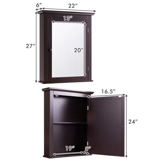Bathroom Mirror Cabinet Wall Mounted Adjustable Shelf Medicine Storage Brown {5}