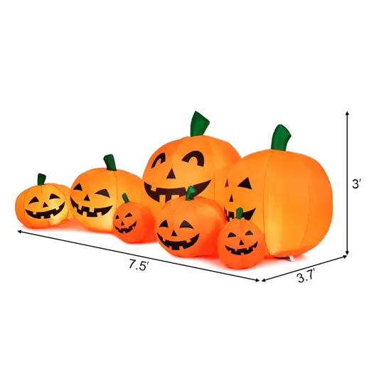 Costway 7.5' Halloween Inflatable 7 Pumpkins Patch W/LED Light Outdoor Garden Decoration {3}
