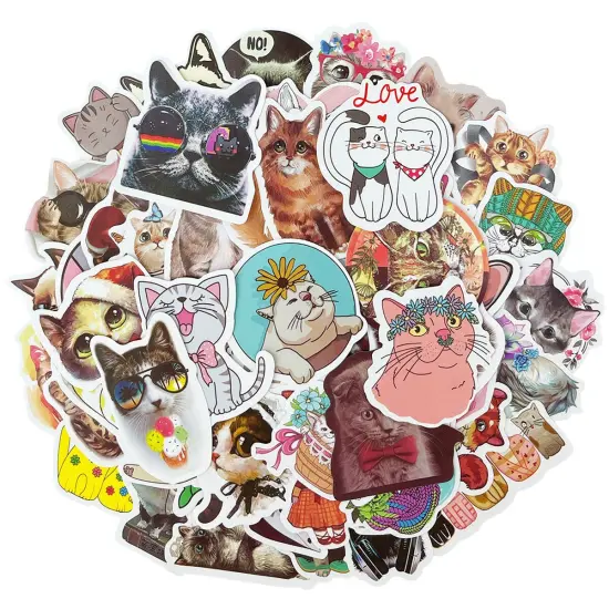 Wrapables Waterproof Vinyl Stickers for Water Bottles, Laptop, Phones, Skateboards, Decals for Teens, 80pcs Love Kitties {1}