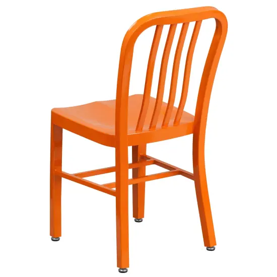Merrick Lane Santorini 18 Inch Galvanized Steel Indoor/Outdoor Dining Chair with Slatted Back And Powder Coated Finish Orange {4}