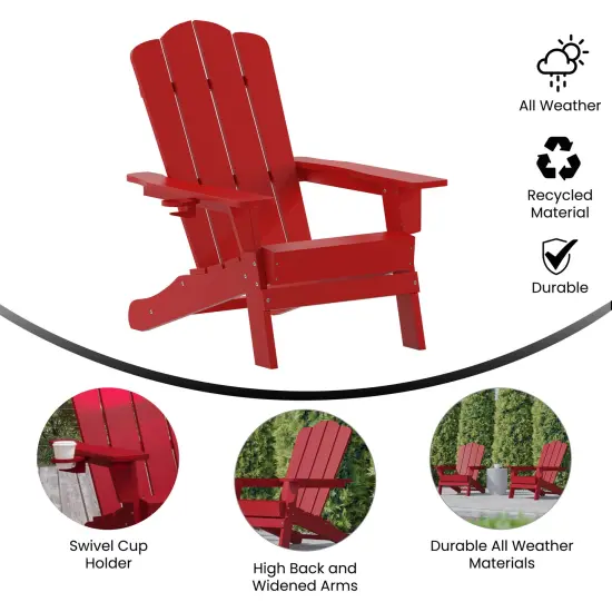Merrick Lane Nassau Adirondack Chair with Cup Holder, Weather Resistant HDPE Adirondack Chair Blue {7}