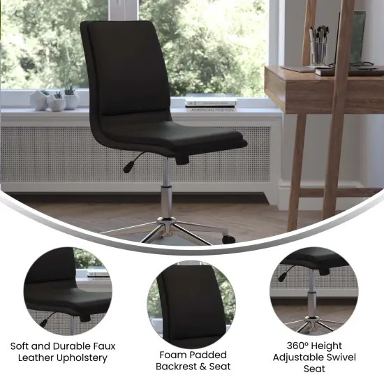 Merrick Lane Artemis Mid-Back Armless Home Office Chair with Height Adjustable Swivel Seat and Five Star Chrome Base Black {2}